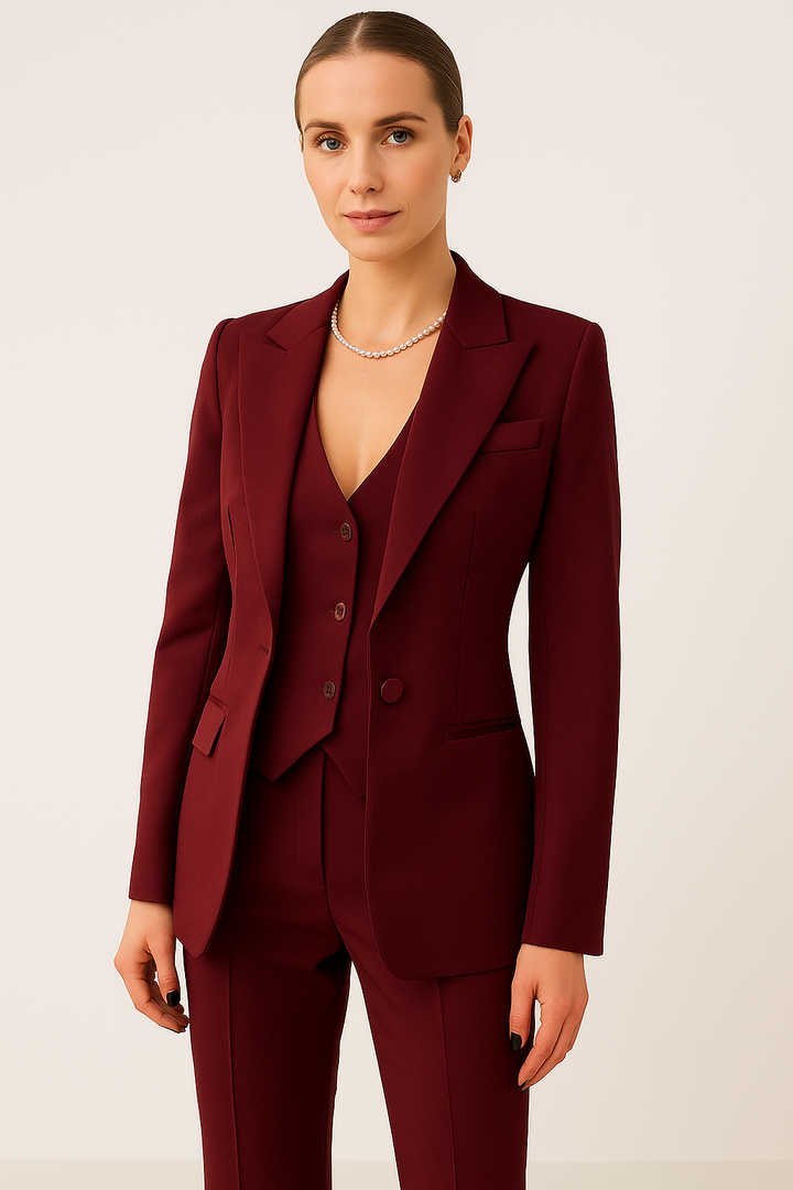 Women's 3-Piece Suit Set – Blazer, Vest, and Trousers for All-Season Wear