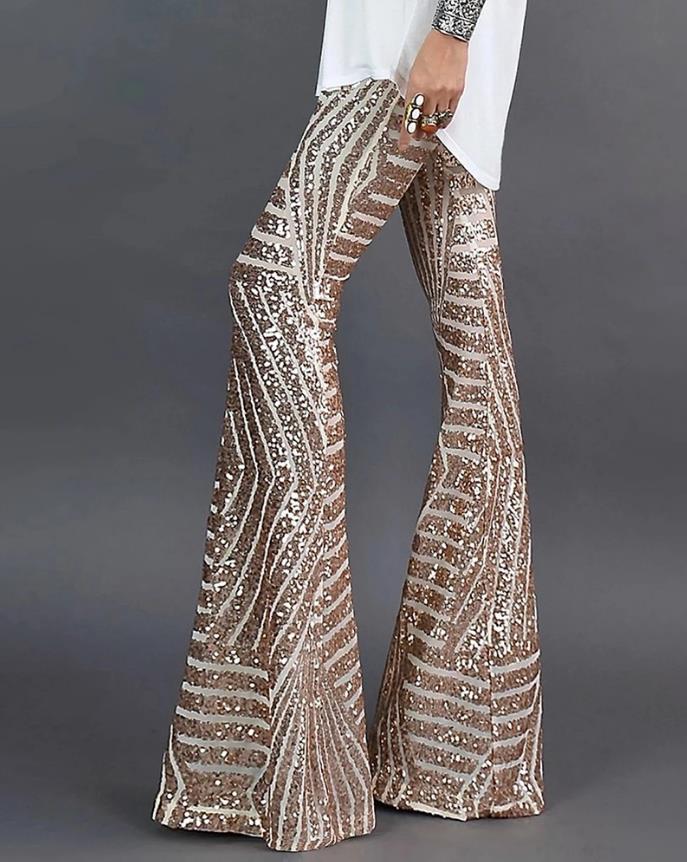 Women's Sequin Flared Pants – Sparkling High-Waist Party Trousers