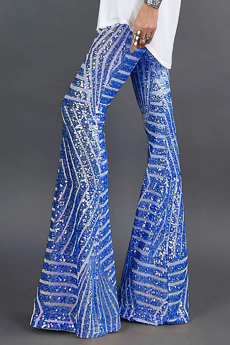 Women's Sequin Flared Pants – Sparkling High-Waist Party Trousers