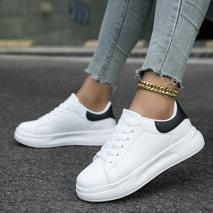 Women's White Faux Leather Sneakers – Minimalist Low-Top Comfort Shoes