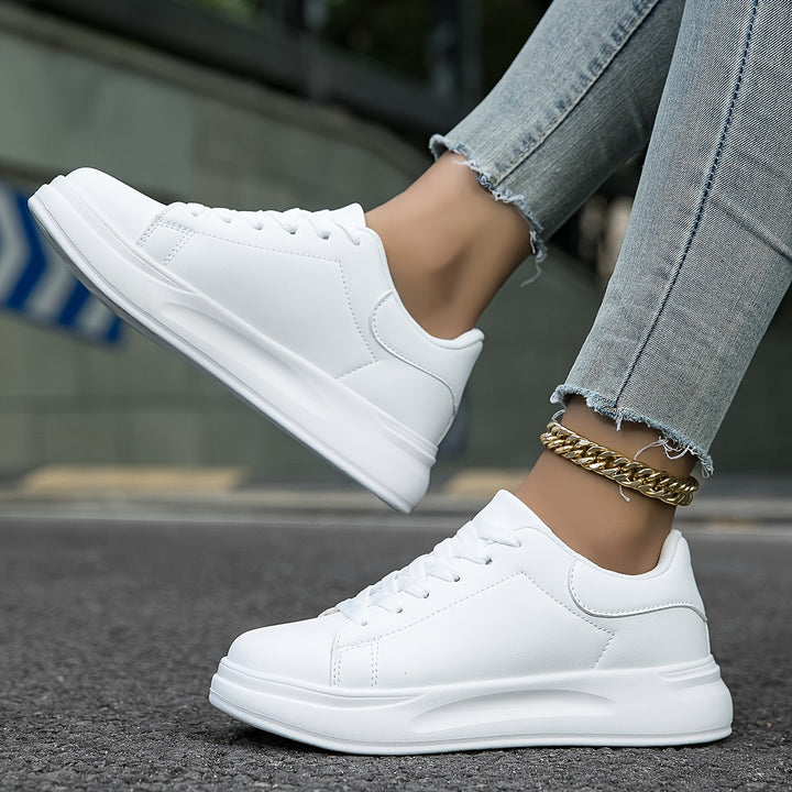 Women's White Faux Leather Sneakers – Minimalist Low-Top Comfort Shoes