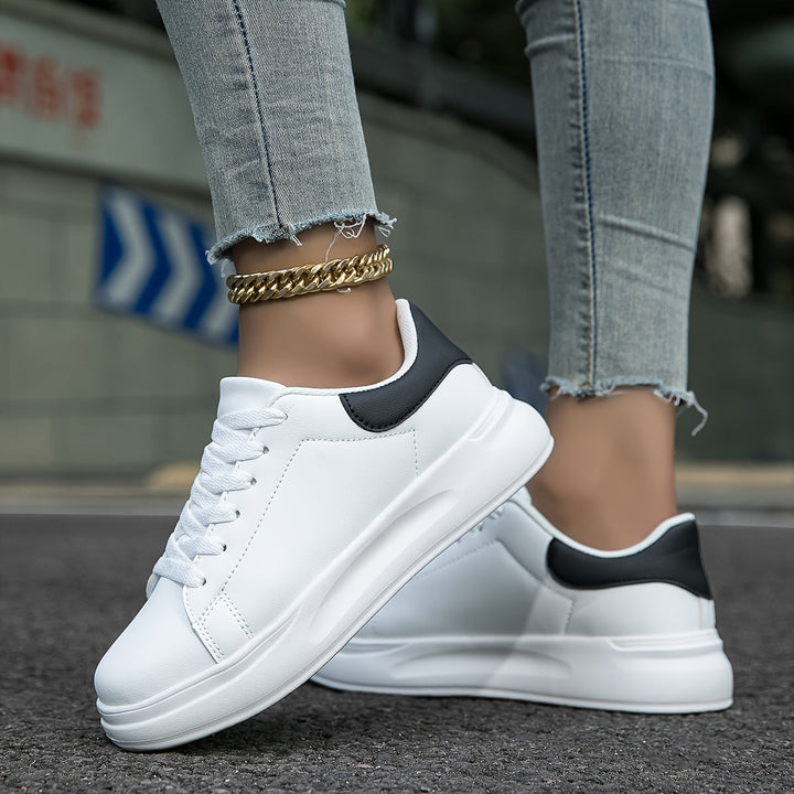 Women's White Faux Leather Sneakers – Minimalist Low-Top Comfort Shoes