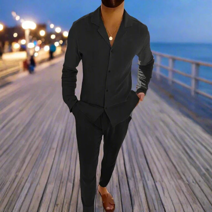 Men's Shirt and Pants Set – Relaxed Fit Button-Up Shirt with Lightweight Trousers